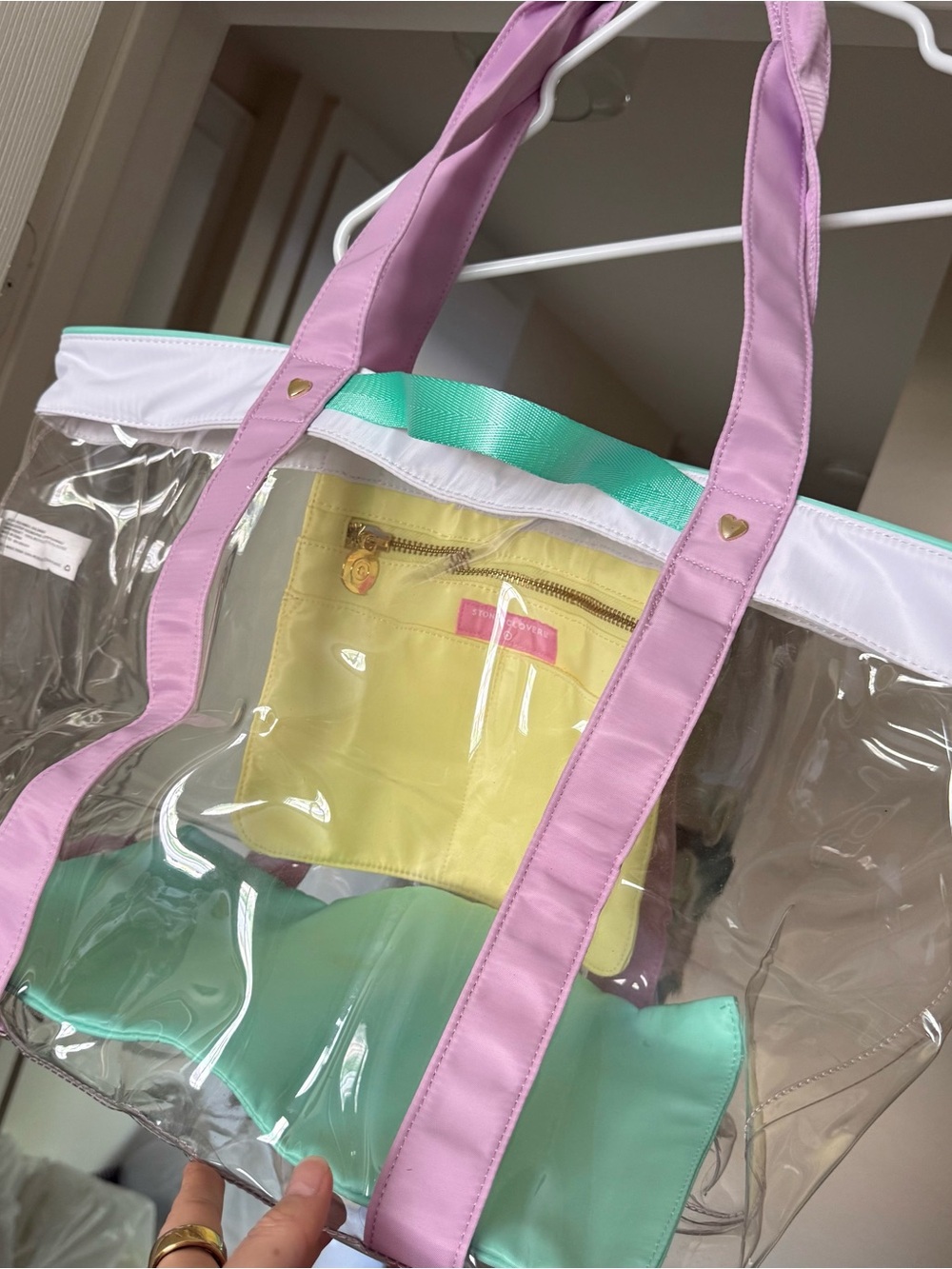 Stony Clover x Target Clear Tote Bag with Pastel Pink Straps and Mint Trim